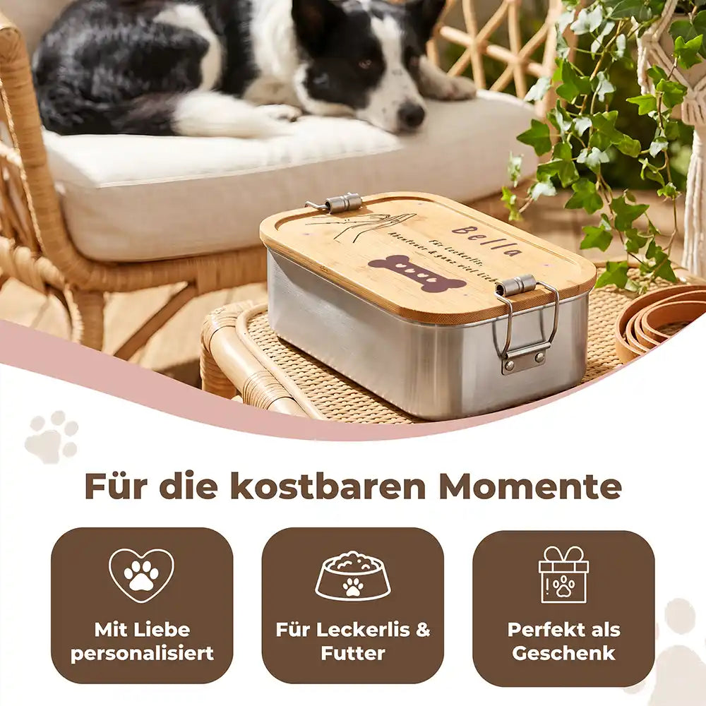 Personalisierte Leckerlidose Hund Pfötchen-Spur – Detail Aquarell-Druck