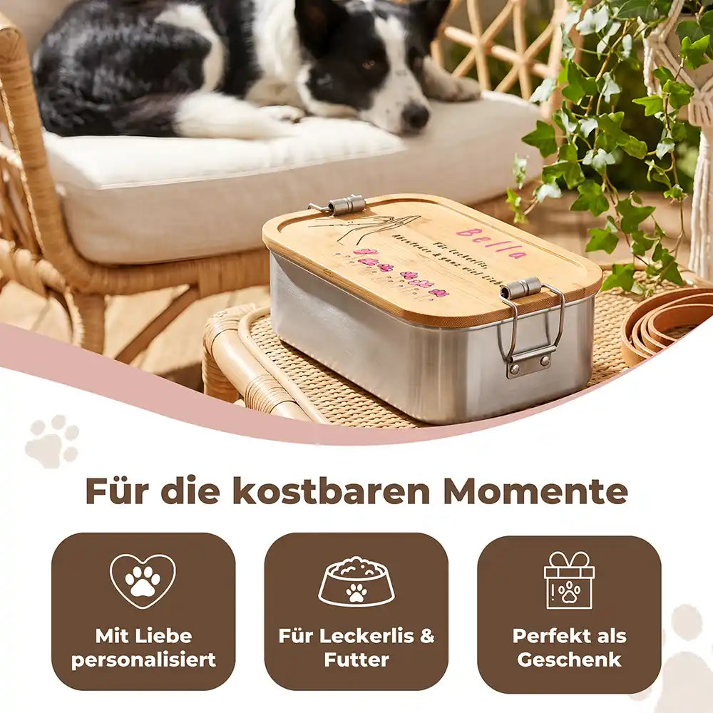 Personalisierte Leckerlidose Hund Mini-Blumen-Streukranz – Detail Aquarell-Druck