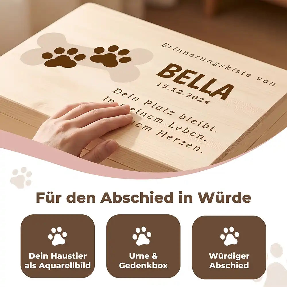 Tierurne Hund Holz – Knochen mit Pfötchen, Für den Abschied in Würde