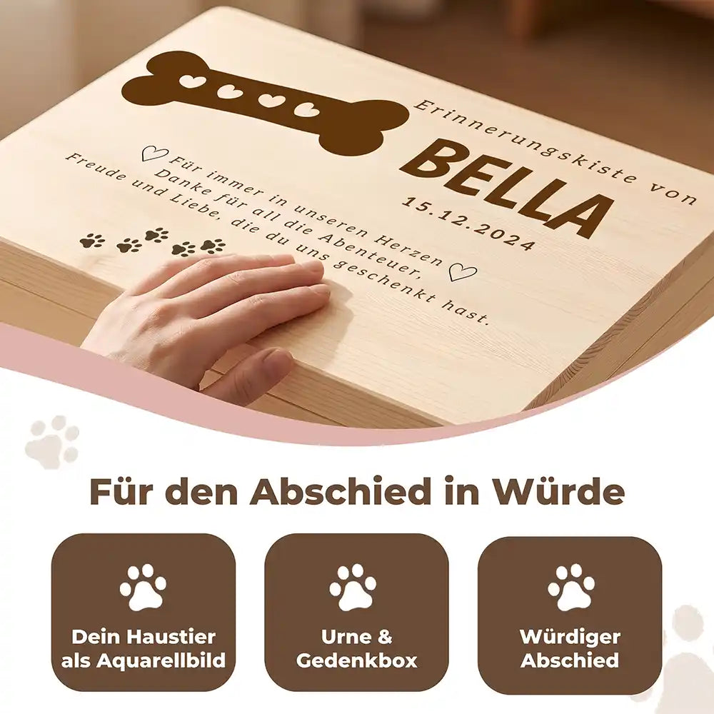 Tierurne Hund Holz – Knochen mit Herzen, Für den Abschied in Würde