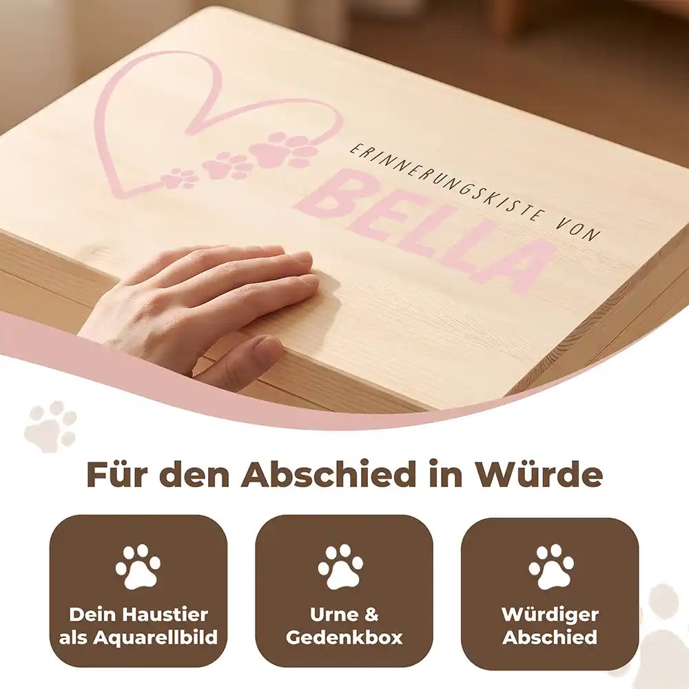 Tierurne Holz – Herzlinie Rosé mit Pfotenspur, Für den Abschied in Würde