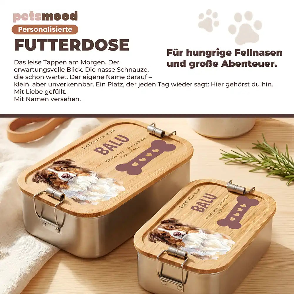 Personalisierte Leckerlidose Hund Pfötchen mit Knochen – Detail Verschluss & Naht