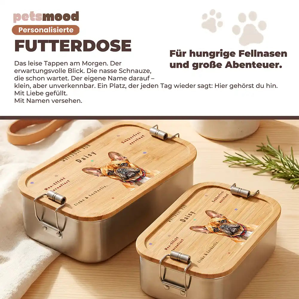 Personalisierte Leckerlidose Hund Wuffdose mit Knochen-Pfote – Detail Verschluss & Naht