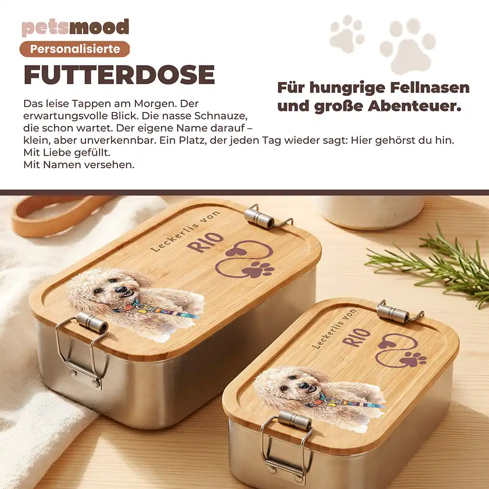 Personalisierte Leckerlidose Hund Klassisch mit Herzen – Detail Verschluss & Naht