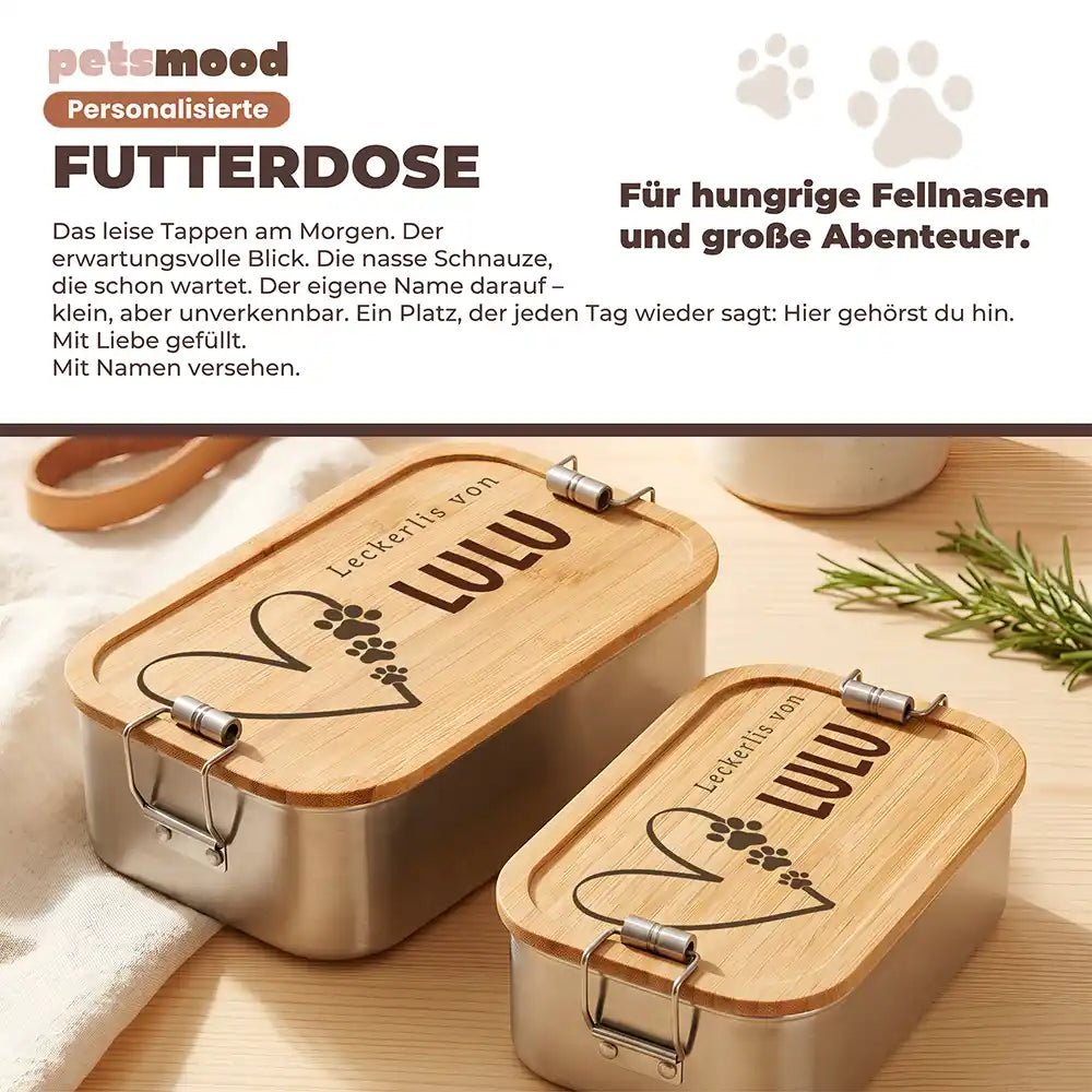 Personalisierte Leckerlidose Hund Herz mit Pfötchen pink – Detail Verschluss & Naht