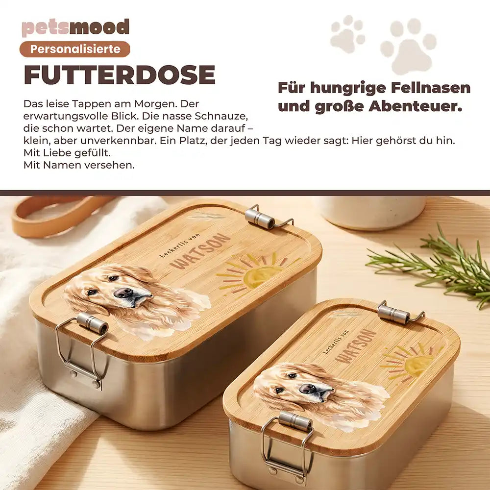 Personalisierte Leckerlidose Hund Sonnenaufgang Boho – Detail Verschluss & Naht