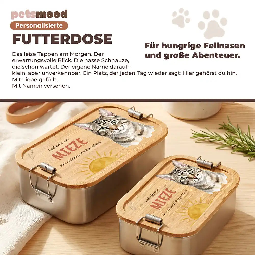 Personalisierte Leckerlidose Katze Schnurr-Snacks Sonnenaufgang – Detail Verschluss & Naht
