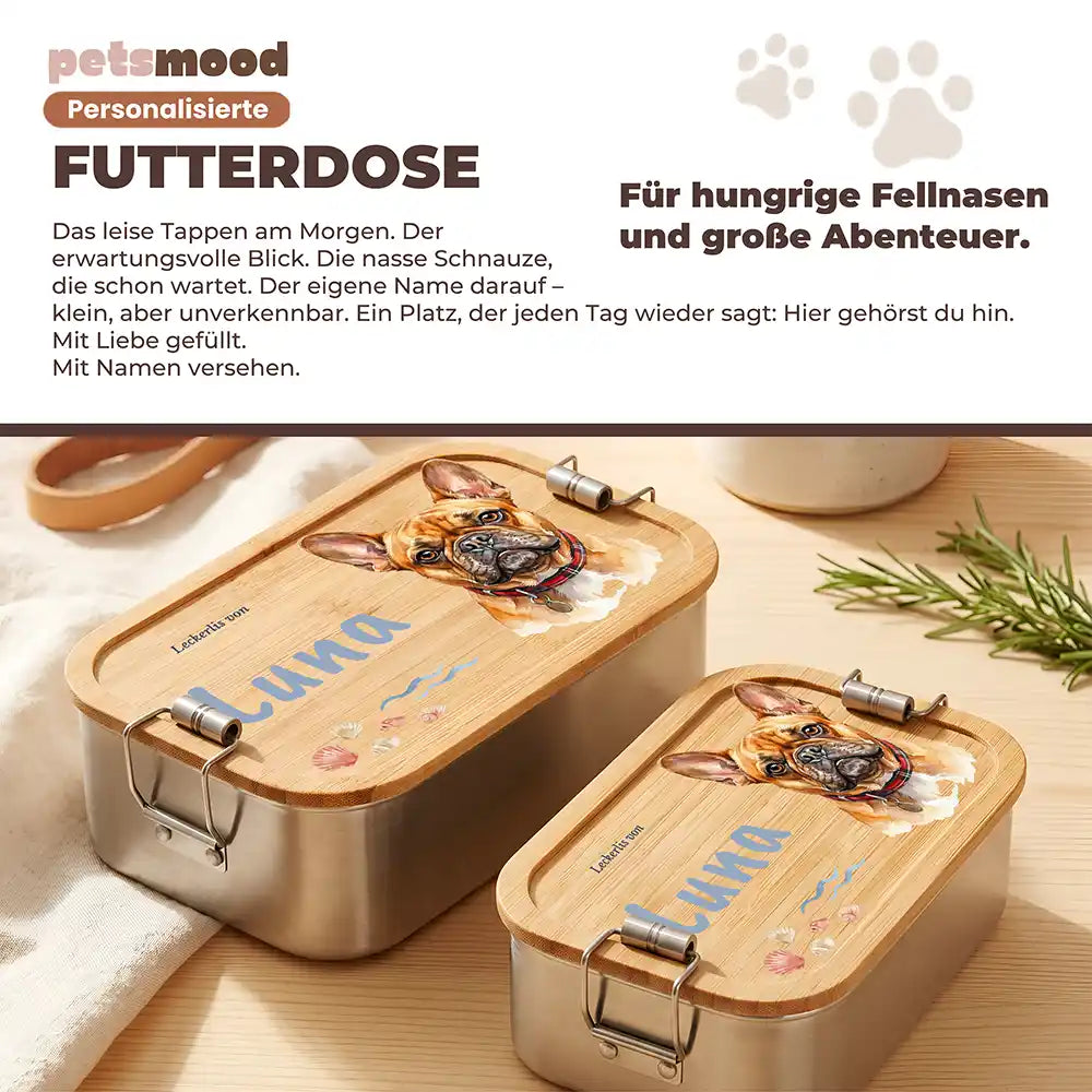 Personalisierte Leckerlidose Hund Strand & Muscheln – Detail Verschluss & Naht