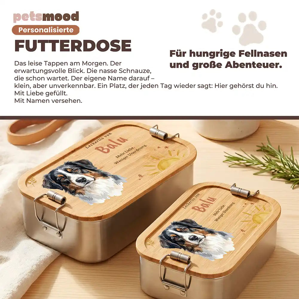 Personalisierte Leckerlidose Hund Sonne mit Streublumen – Detail Verschluss & Naht