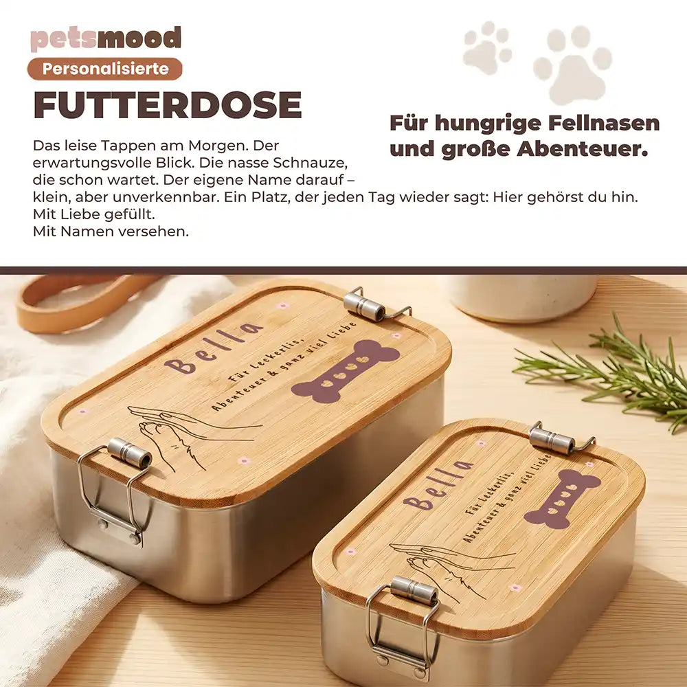Personalisierte Leckerlidose Hund Pfötchen-Spur – Detail Verschluss & Naht