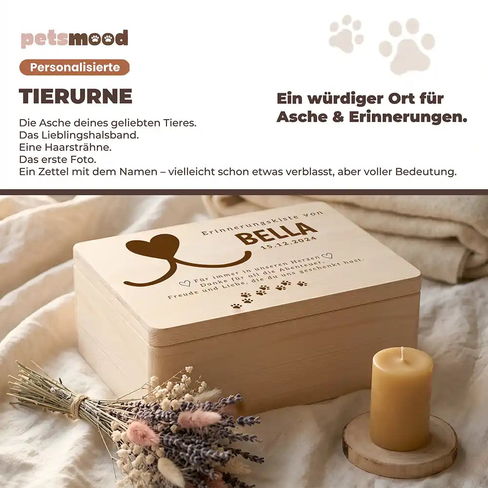 Tierurne Holz – Herz mit Schweifen, Platz für Asche und Erinnerungen
