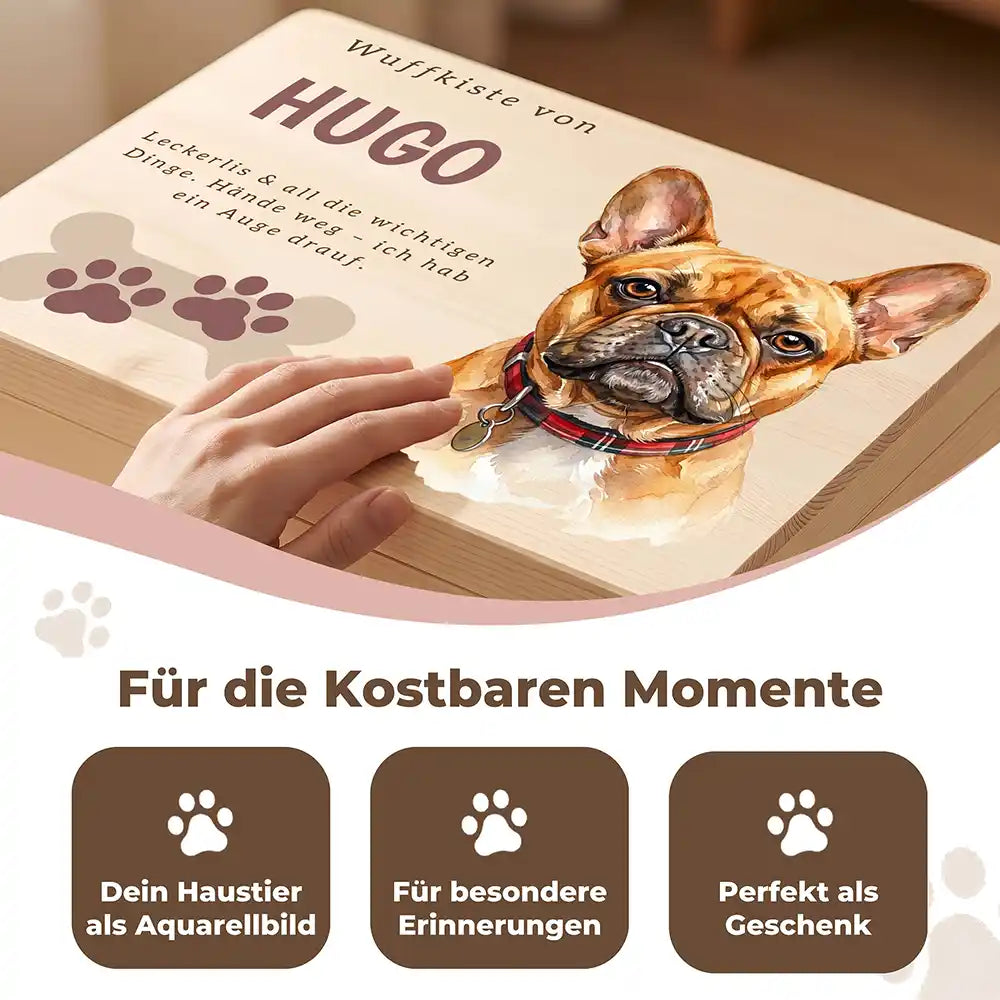 Personalisierte Aufbewahrungskiste Hund Wuffkiste mit Knochen-Pfoten – Detail Handarbeit