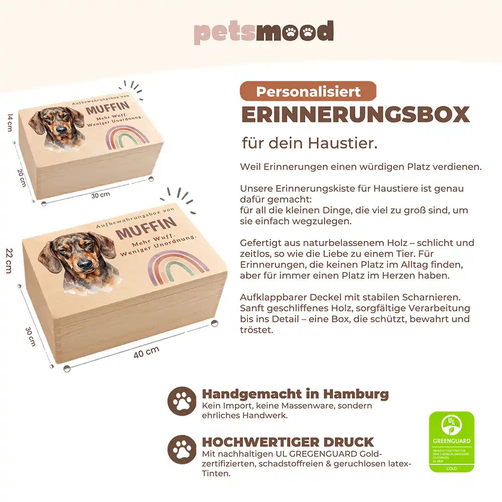 Personalisierte Aufbewahrungskiste Hund Regenbogen pastell – Detail Verarbeitung