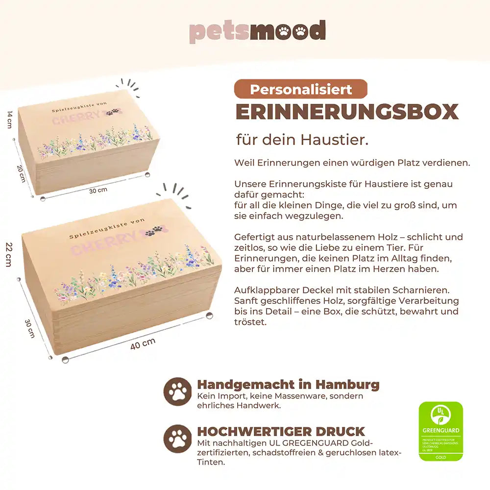 Personalisierte Spielzeugkiste Hund Wildblumen mit Knochen-Pfote – Detail Verarbeitung