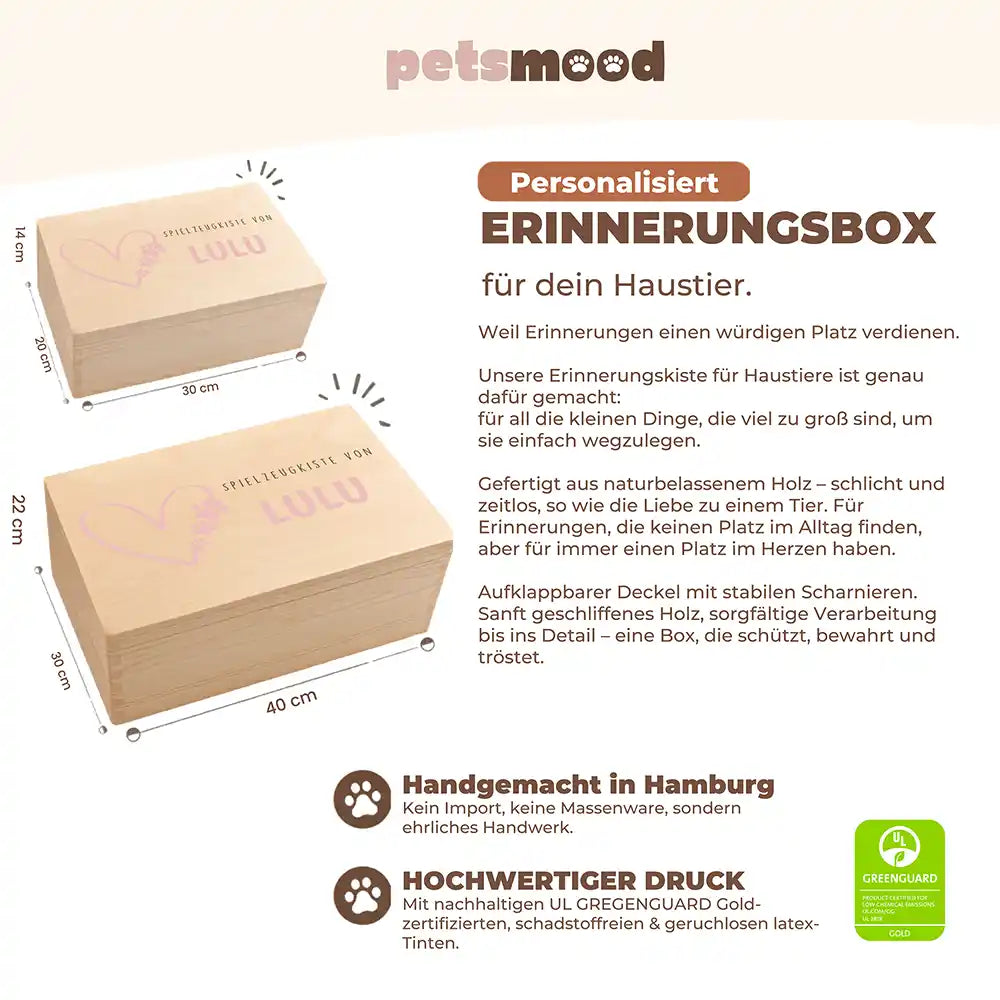 Personalisierte Aufbewahrungskiste Hund Herz mit Pfötchen pink – Detail Verarbeitung