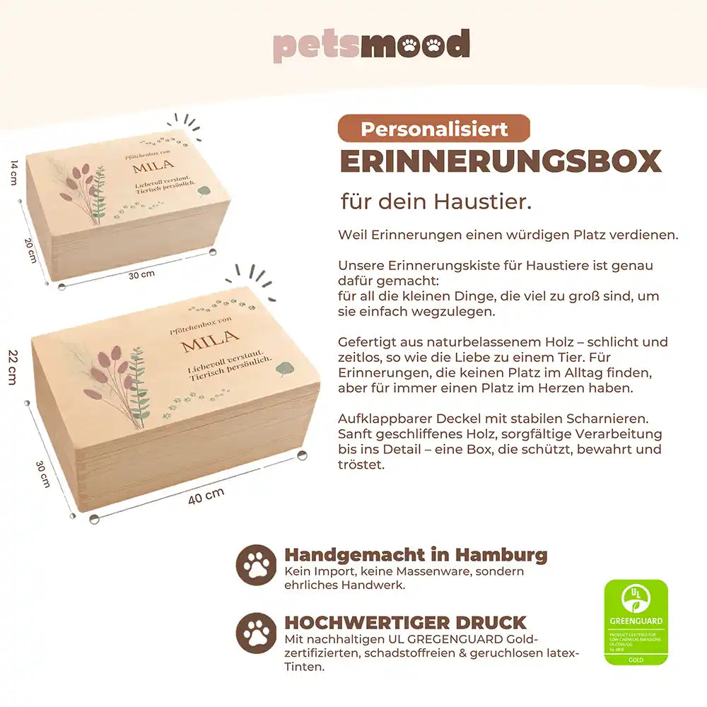 Personalisierte Aufbewahrungskiste Hund & Katze Pampagras mit Pfötchen-Spur – Detail Verarbeitung