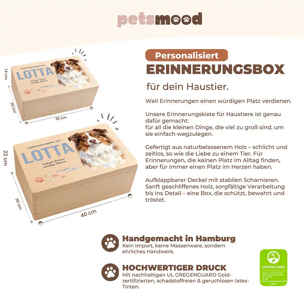 Personalisierte Aufbewahrungskiste Hund Strand & Muscheln – Detail Verarbeitung