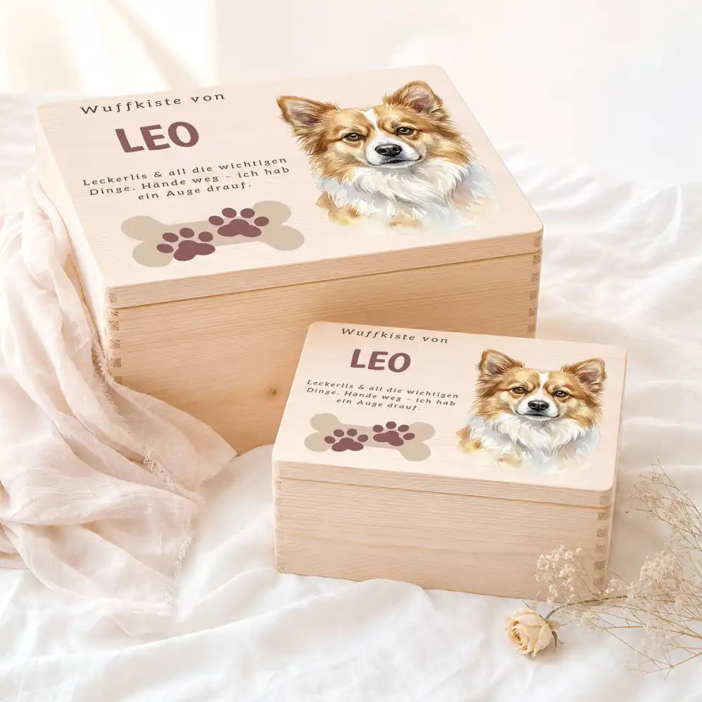 Personalisierte Aufbewahrungskiste Hund Wuffkiste mit Knochen-Pfoten – Etsy Hauptbild Hero mit French Bulldog Variante 3