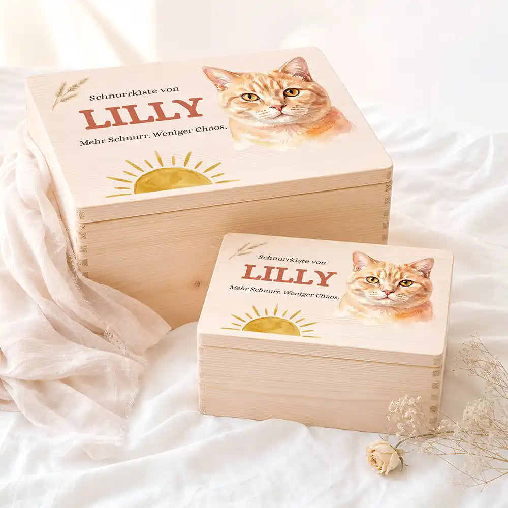 Personalisierte Aufbewahrungskiste Katze Schnurrkiste Sonnenaufgang – Etsy Hauptbild Hero mit Perserkatze / Himalayan Vari...