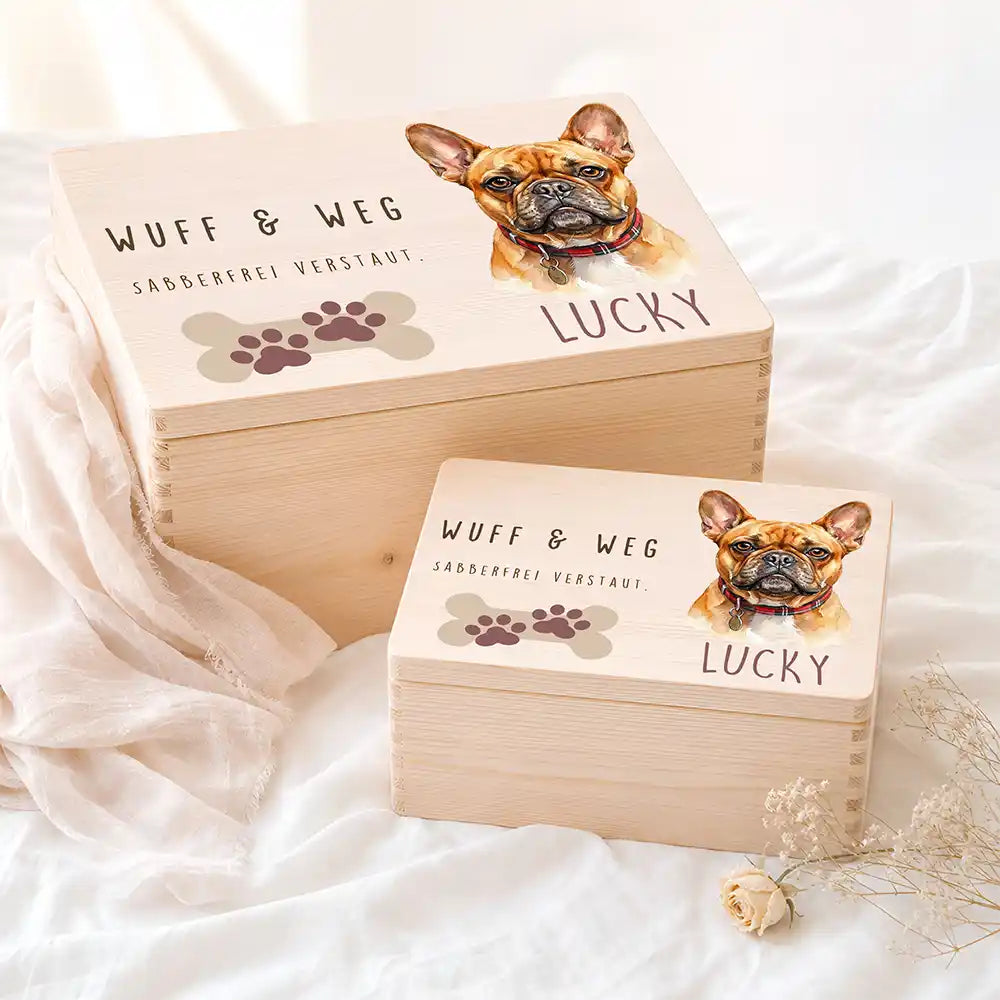 Personalisierte Aufbewahrungskiste Hund Wuff & Weg (Variante) – Etsy Hauptbild Hero