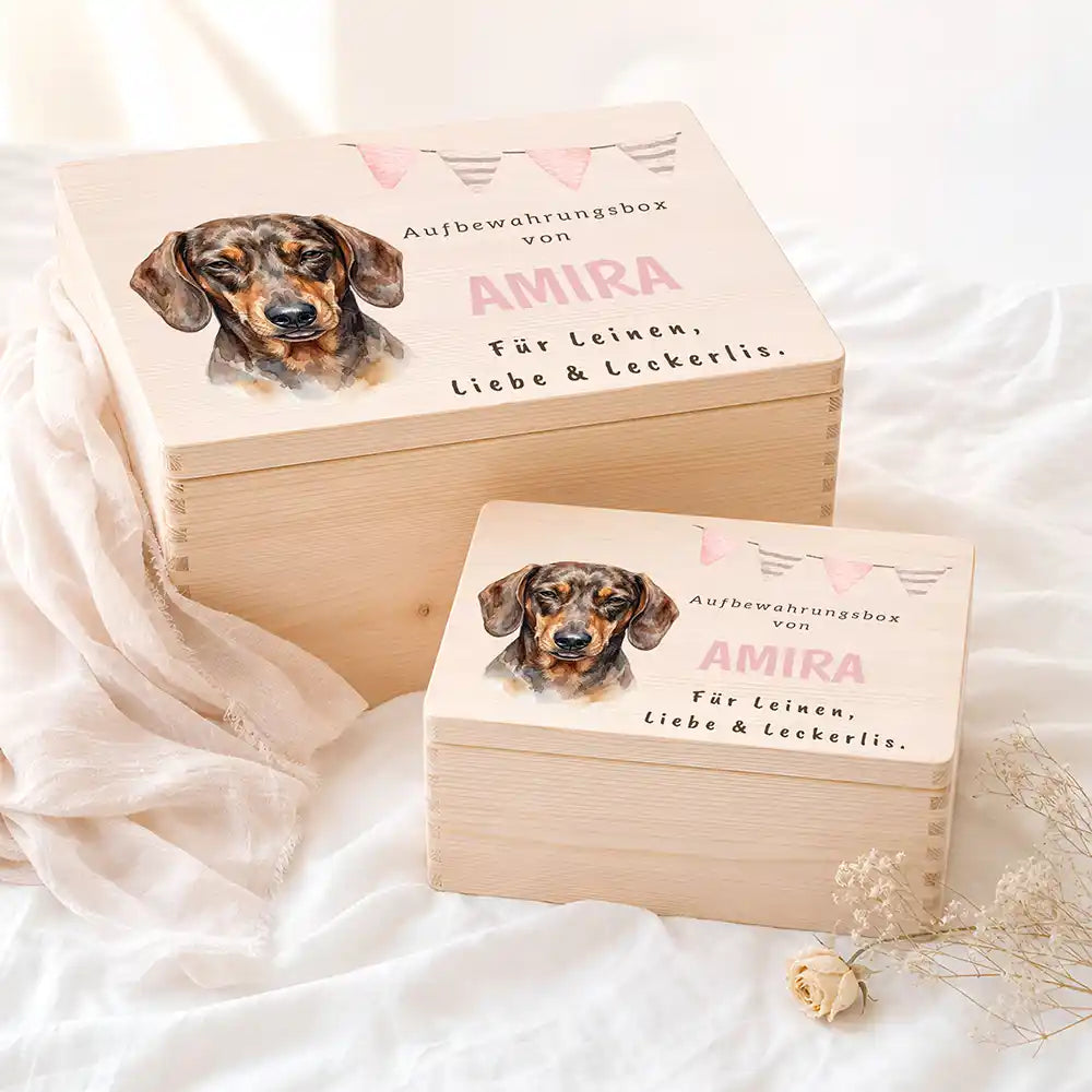 Personalisierte Aufbewahrungskiste Hund Wimpelkette pink – Etsy Hauptbild Hero