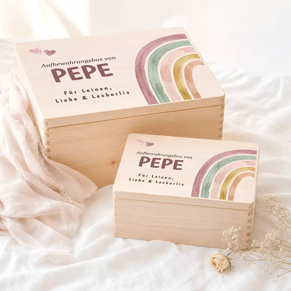 Personalisierte Aufbewahrungskiste Hund & Katze Regenbogen pastell (universal) – Etsy Hauptbild Hero