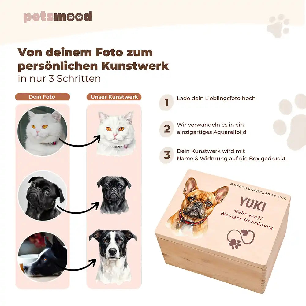 Personalisierte Aufbewahrungskiste Hund Mehr Wuff (Herz-Pfote) – Personalisierung Anleitung