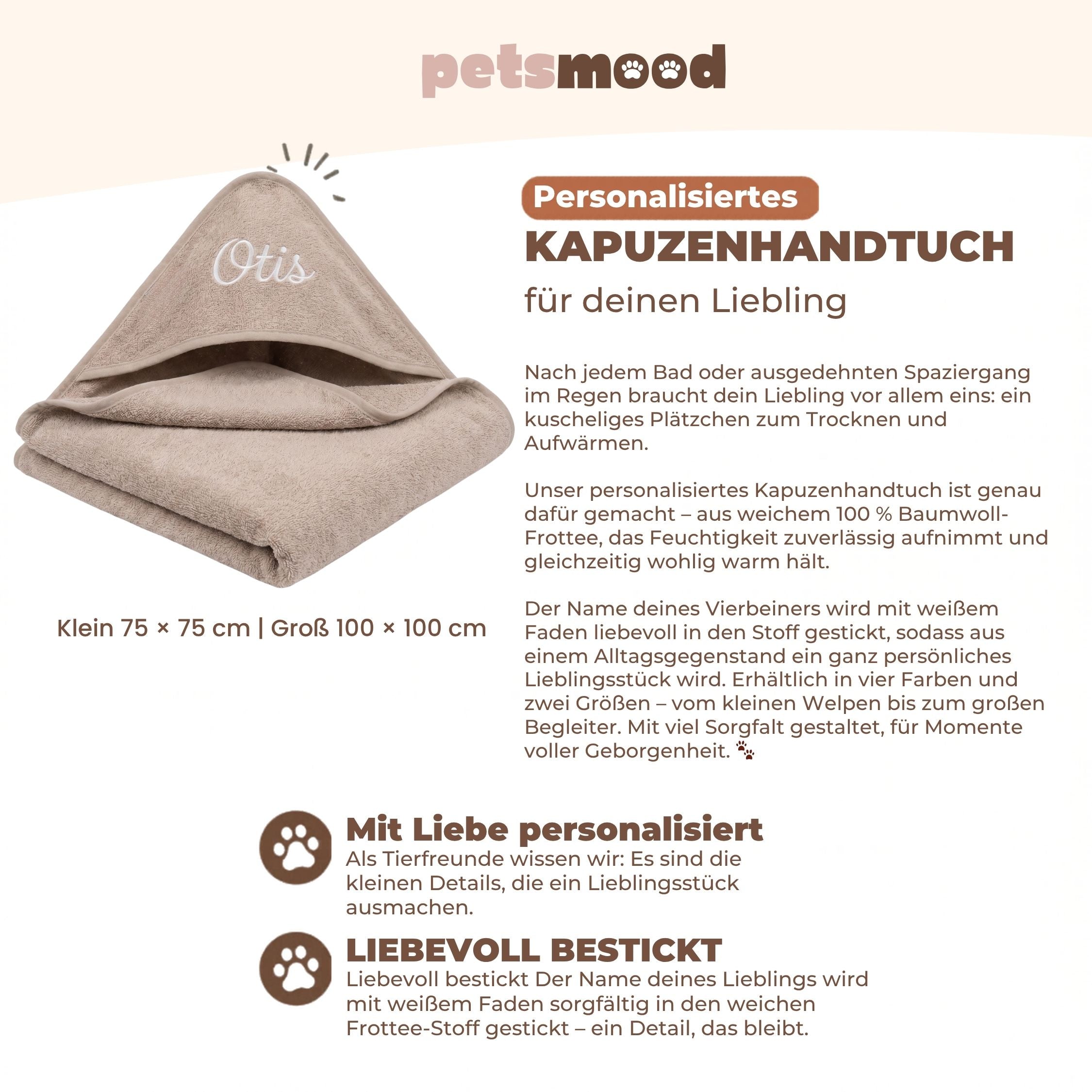 Personalisiertes Kapuzenhandtuch Haustier – Biscuit mit Wunschname