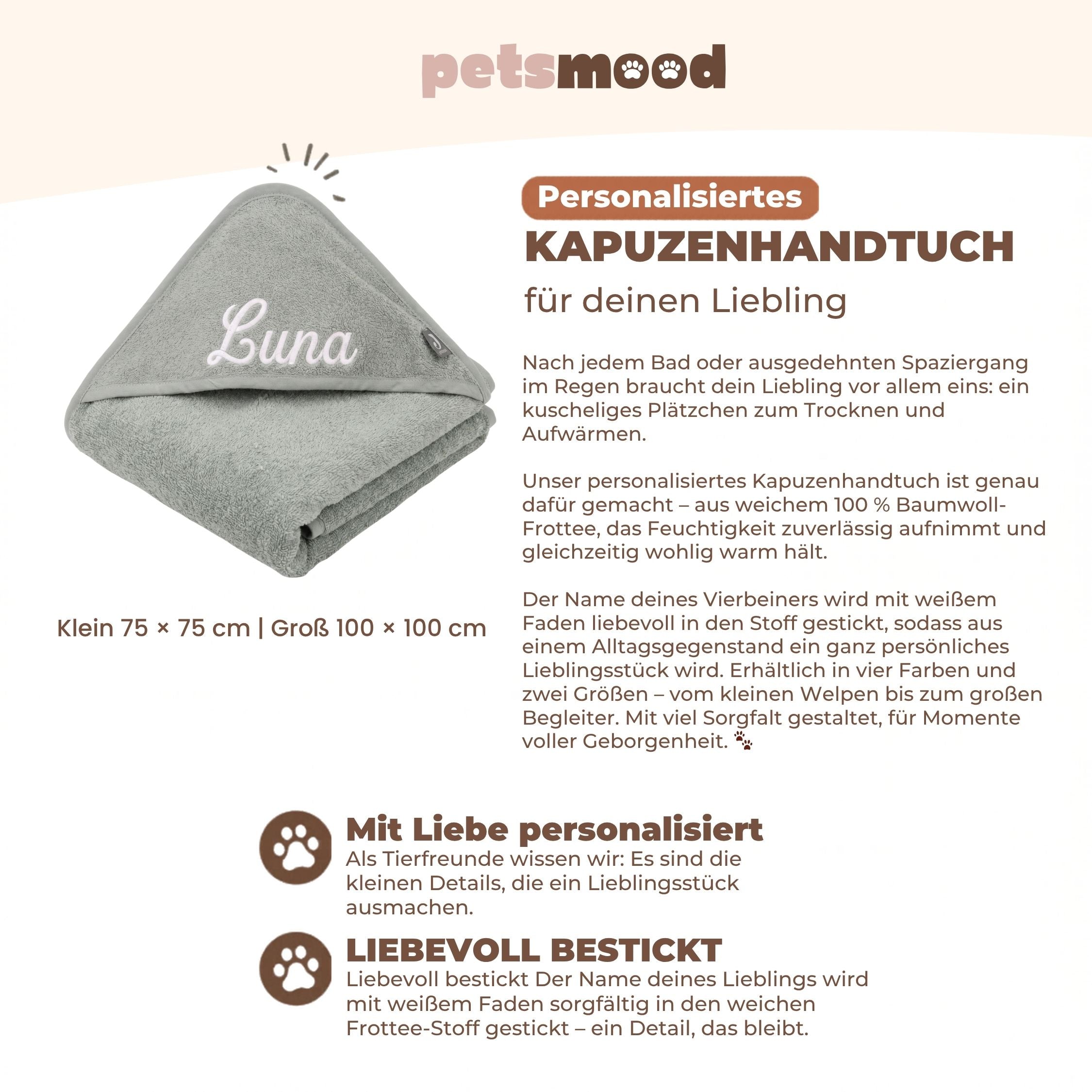 Personalisiertes Kapuzenhandtuch Haustier – Mintgrün mit Wunschname