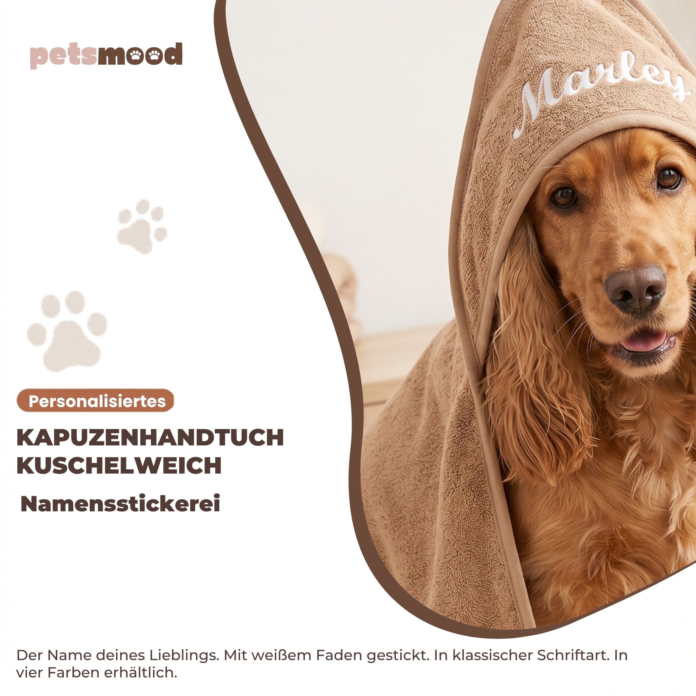 Personalisiertes Kapuzenhandtuch Haustier – Nougat mit Wunschname
