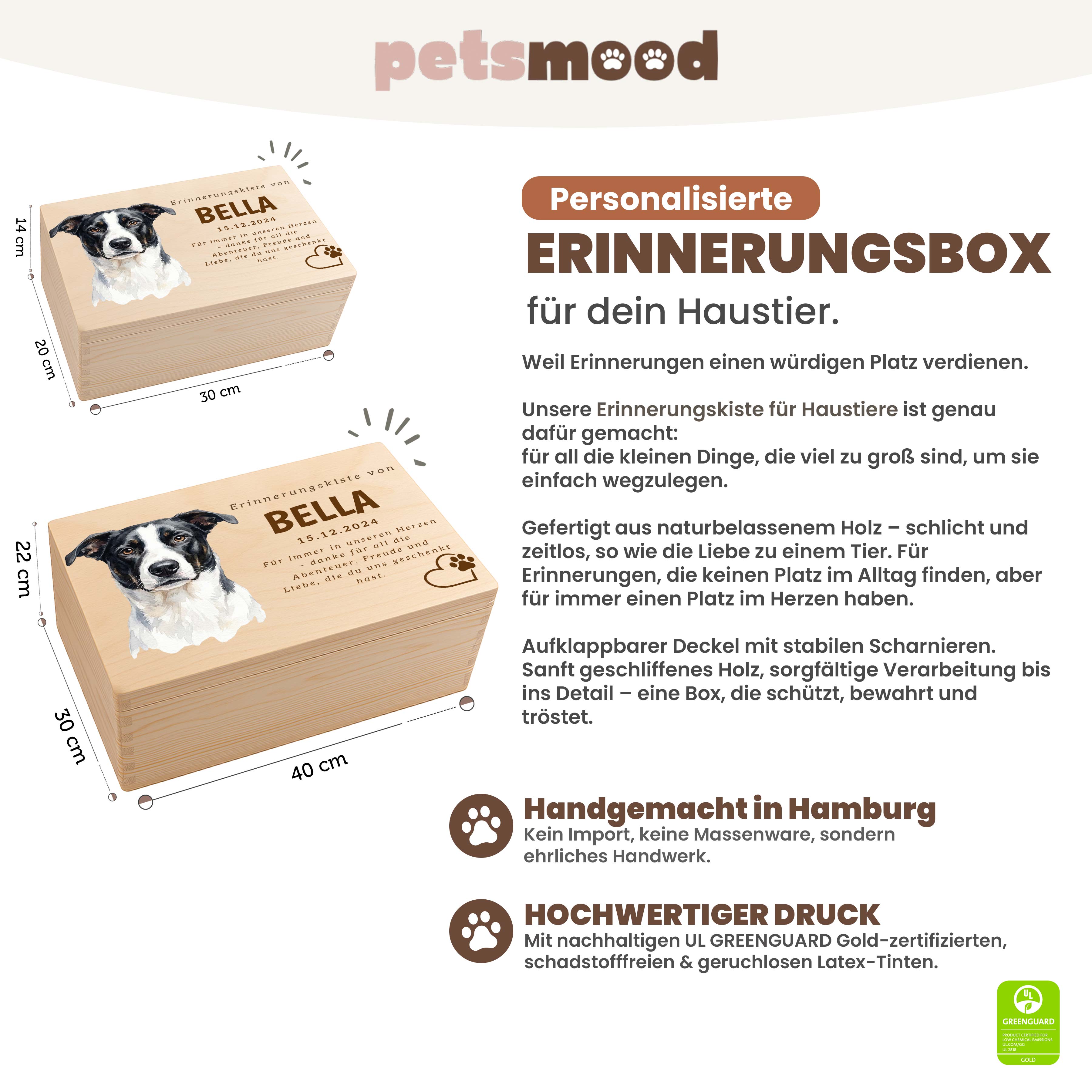 Personalisierte Erinnerungskiste für Haustiere – mit Aquarell-Portrait & Name