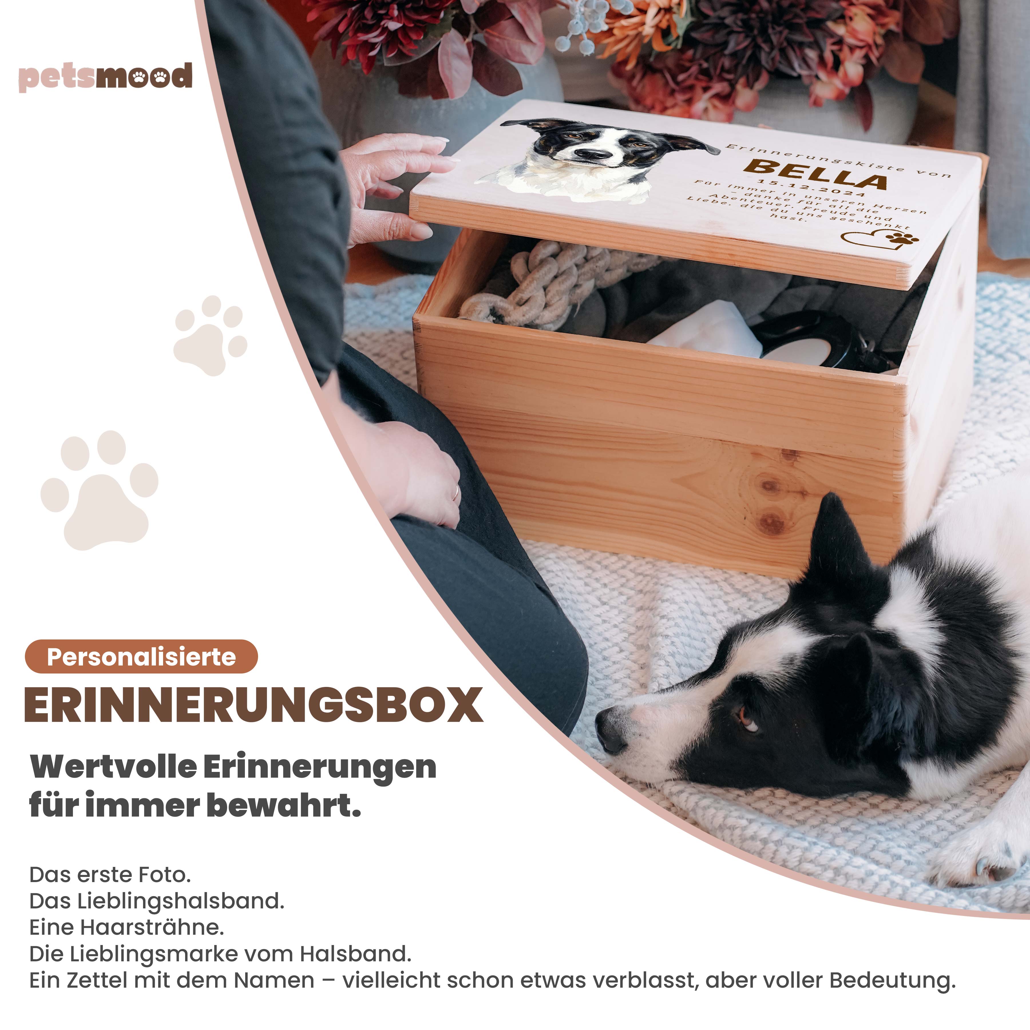 Personalisierte Erinnerungskiste für Haustiere – mit Aquarell-Portrait & Name